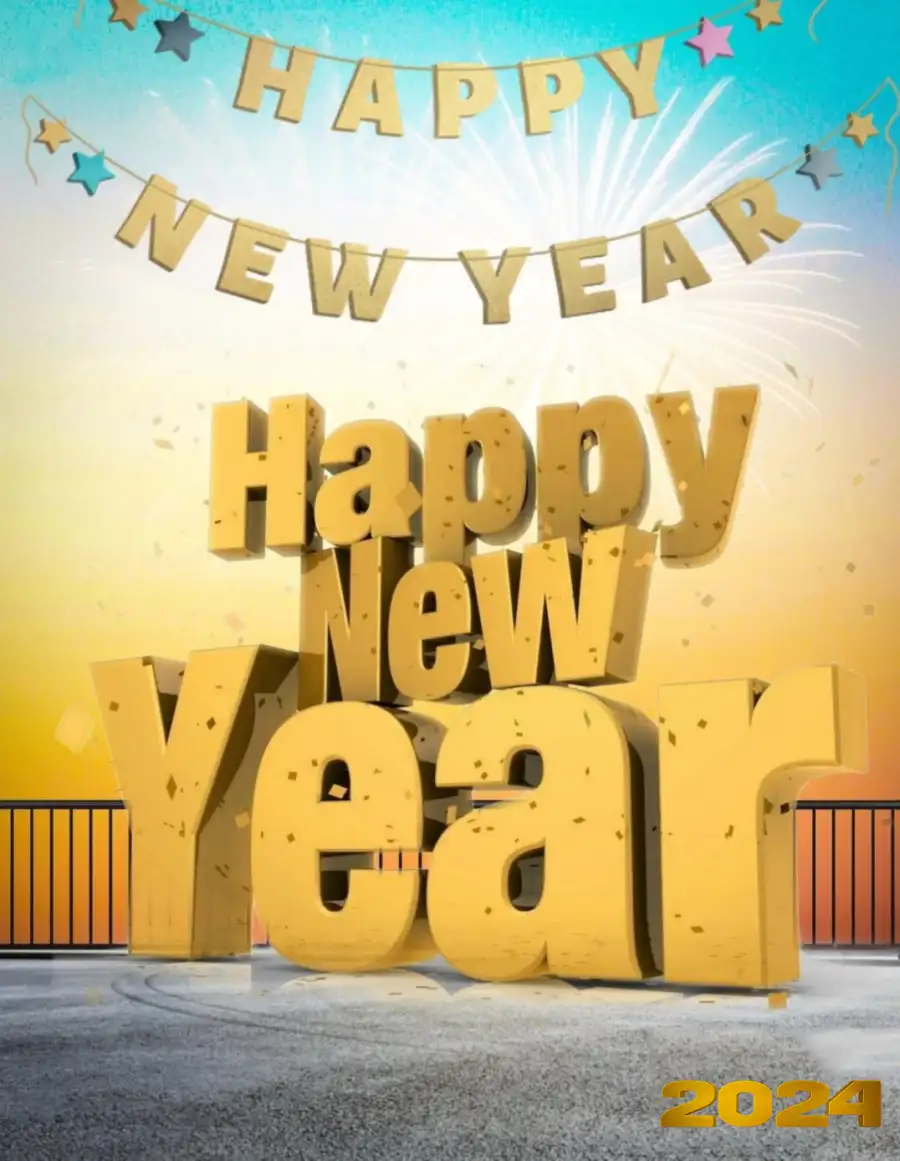 Happy New Year 2024 Yellow Large Logo Editing  HD Background