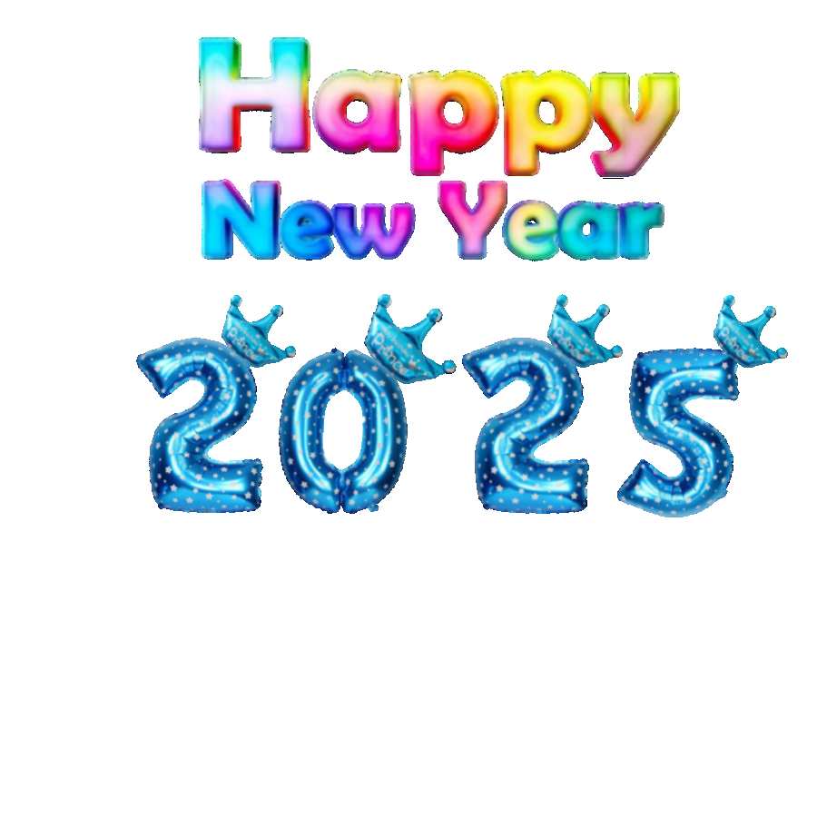 Happy New Year 2025 Blue Balloon Style PNG