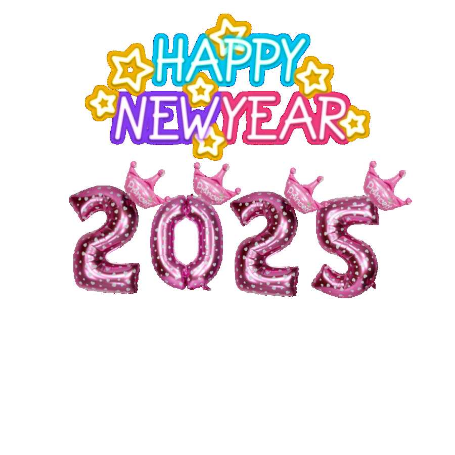 Happy New Year 2025 PNG Balloon Text Number