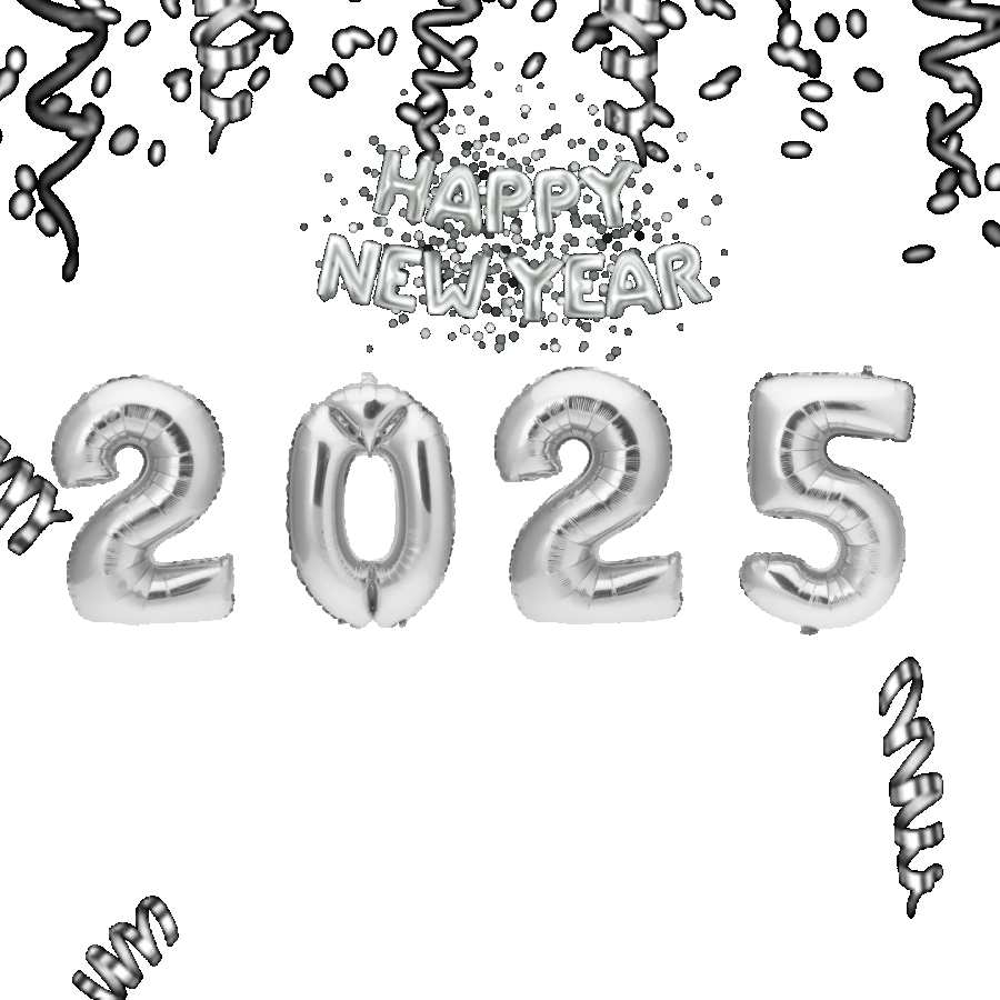 Happy New Year 2025 PNG Silver Balloon