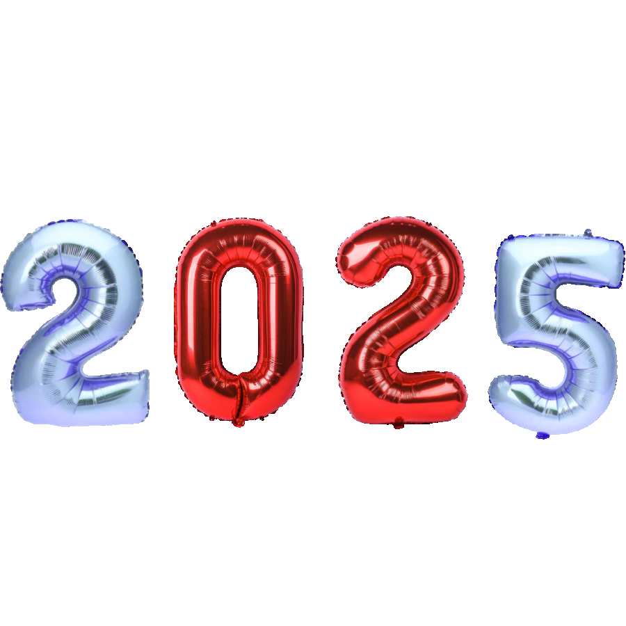 Happy New Year 2025 Red White PNG