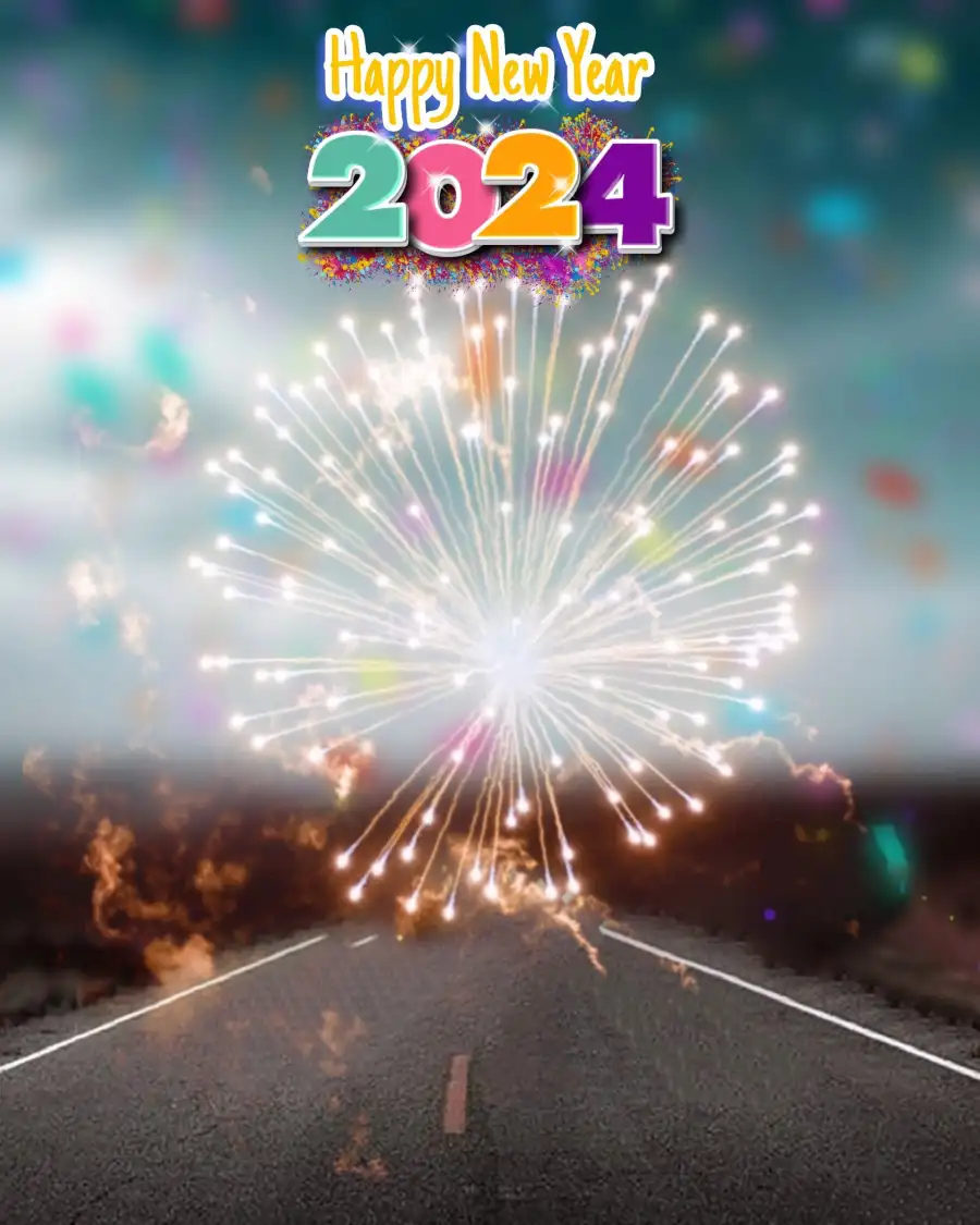 Happy New Year Fireworks Over Road CB 2024 Background