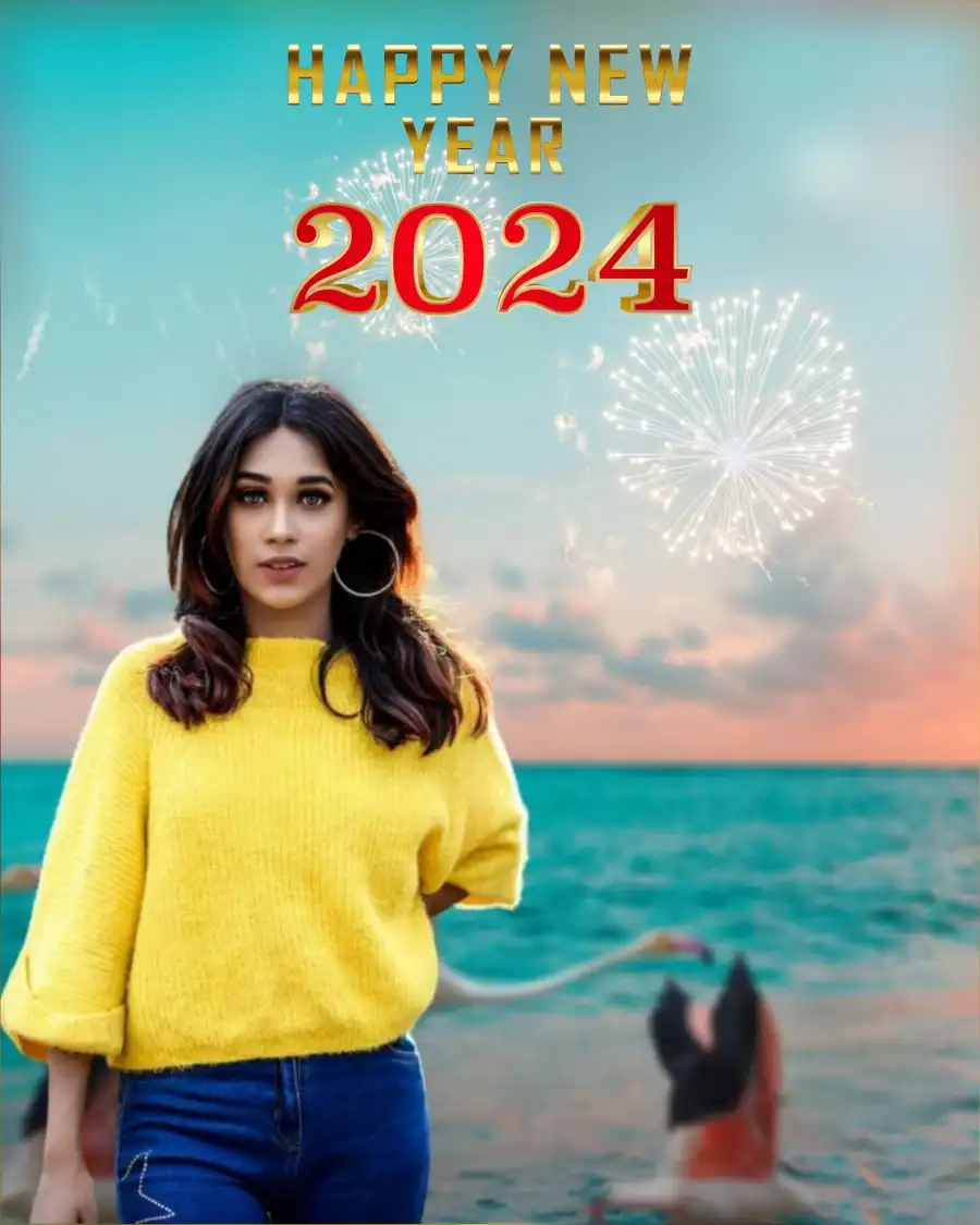 Happy New Year Girl  2024 Beach CB Background