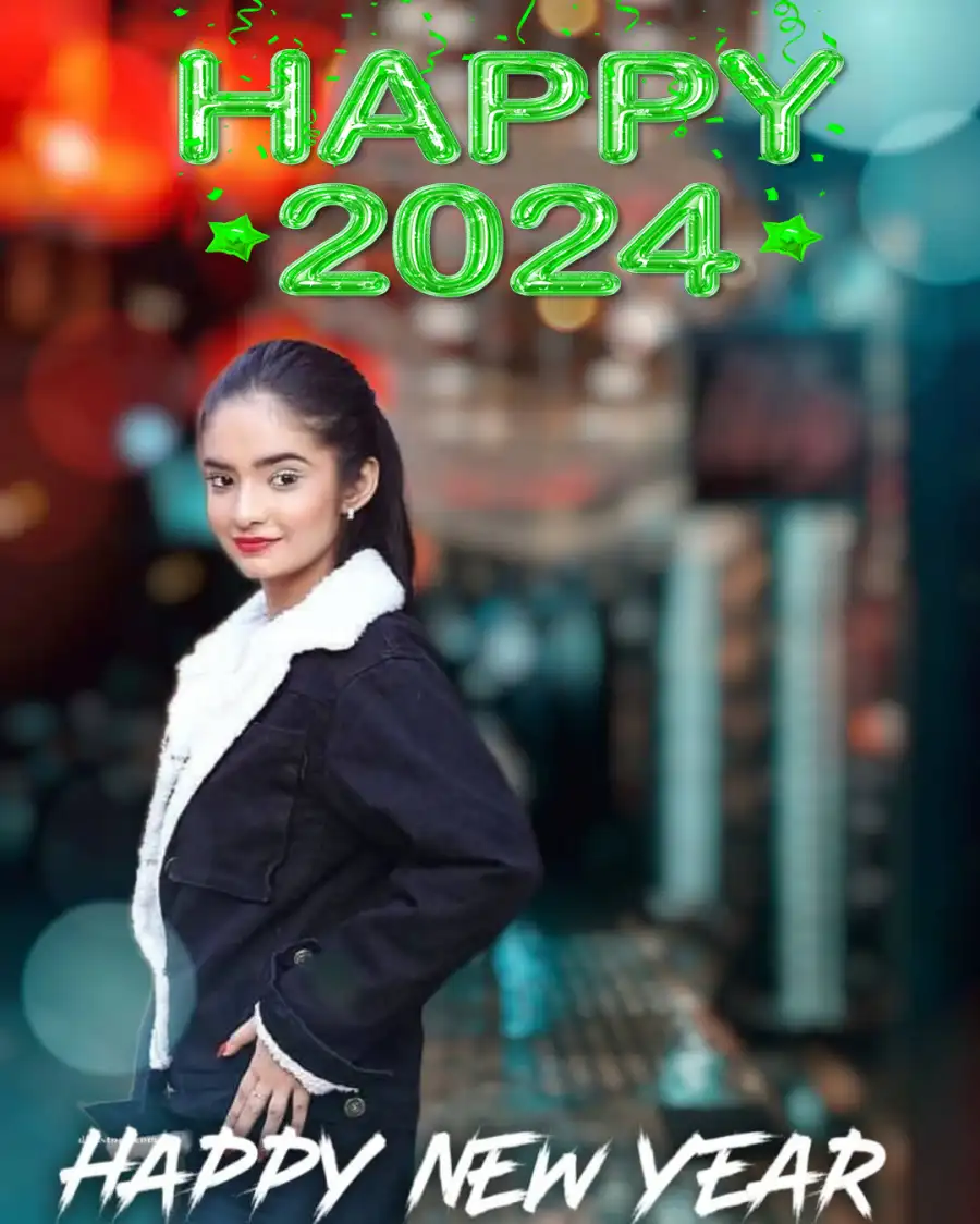 Happy New Year Girl In A Black Coat 2024  CB Background