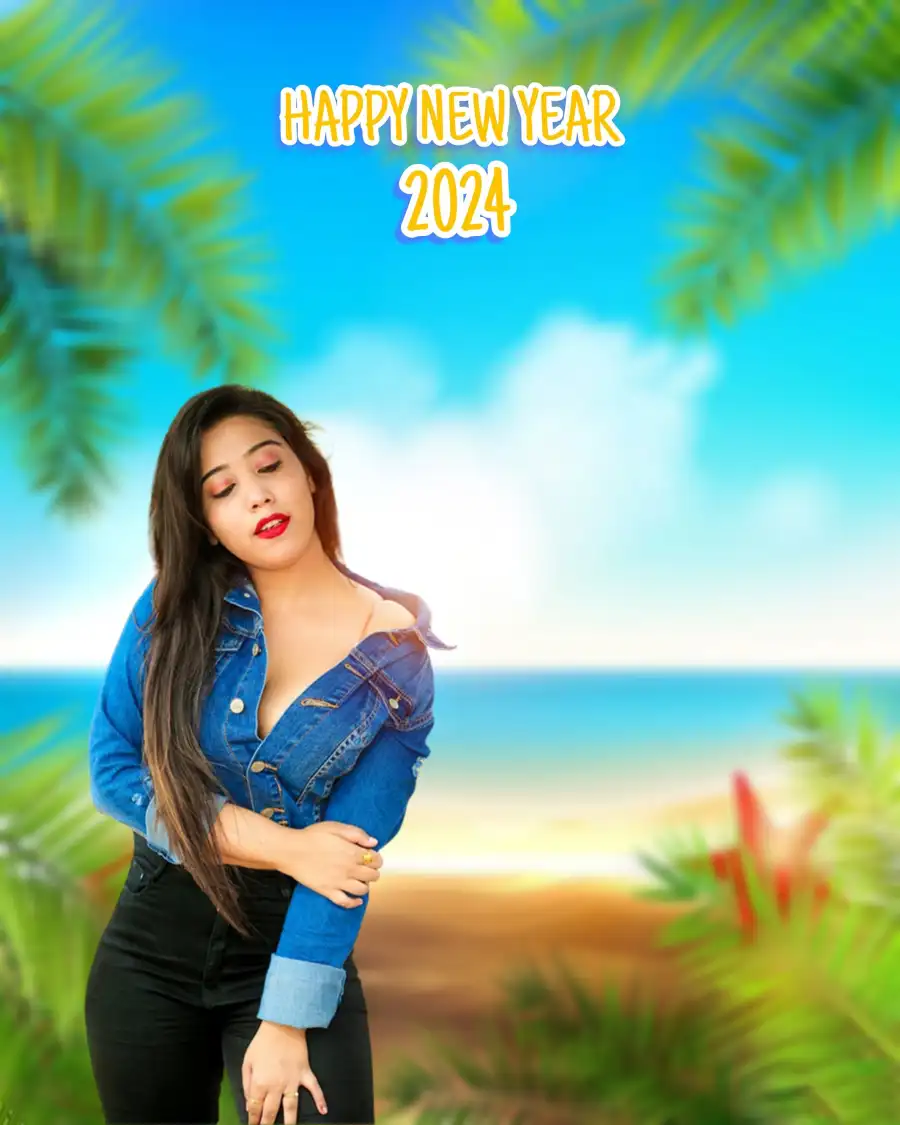 Happy New Year  Girl In Jeans Beach CB      Background