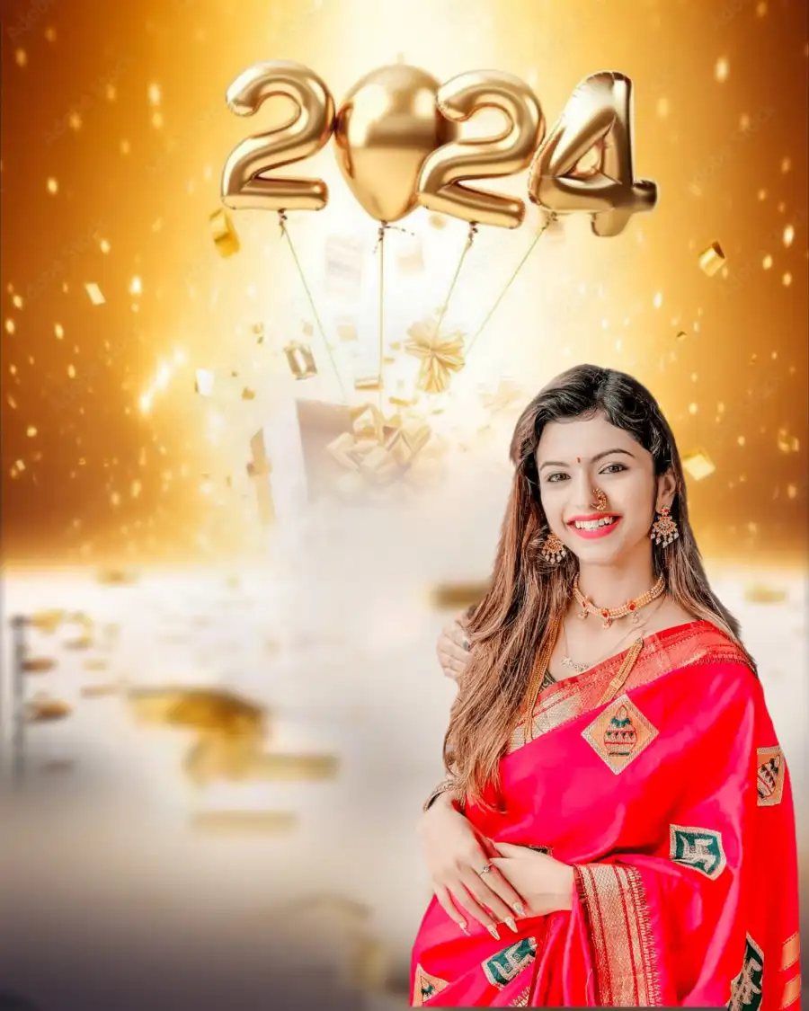 Happy New Year  Girl In Red Saree 2024 Background For CB