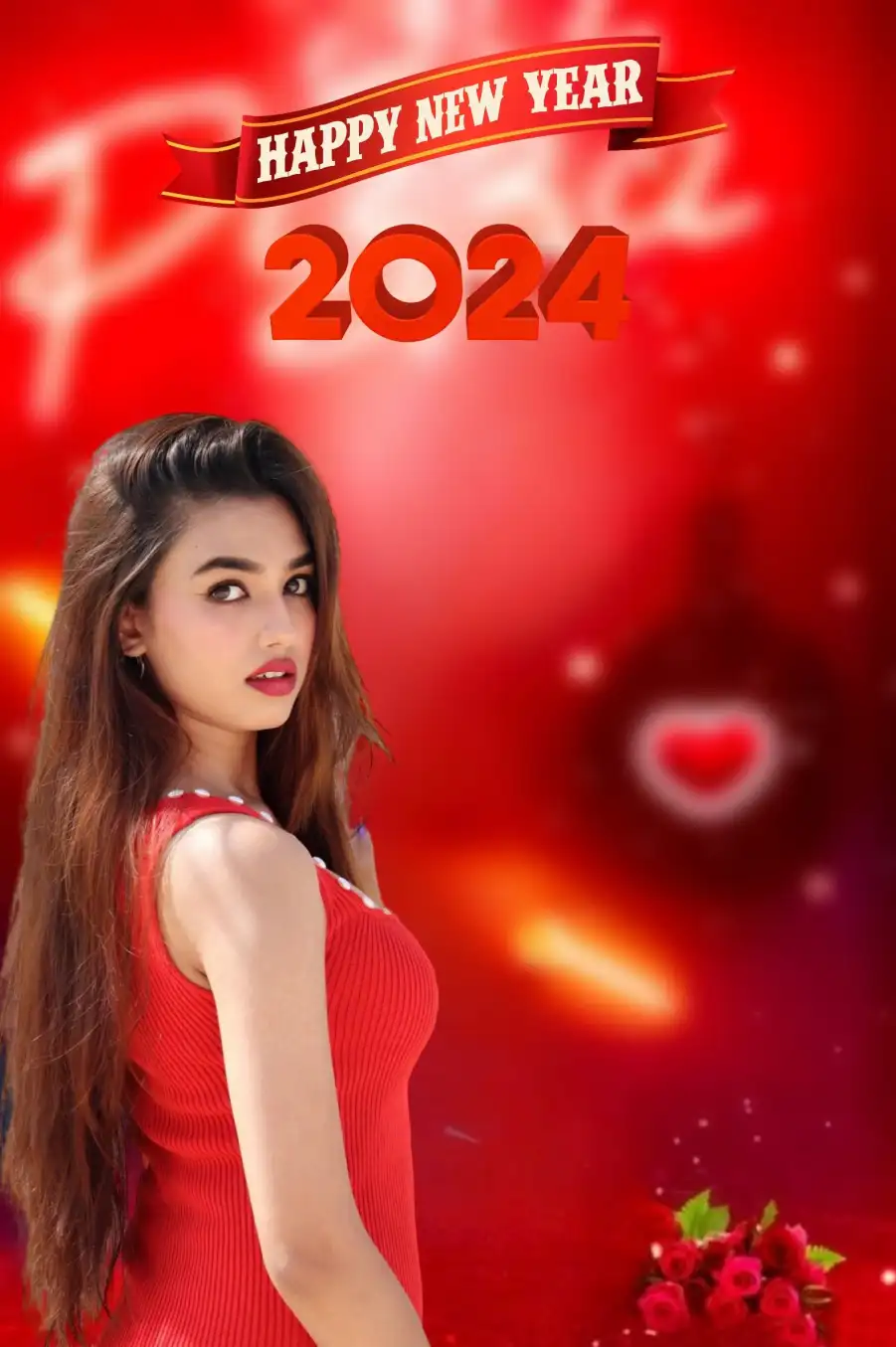 Happy New Year Girl  Red Dree 2024 Background Free