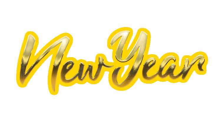 Happy New Year Gold Text Font PNG Download