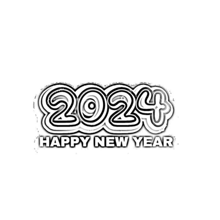 Happy New Year White And Black 2024 PNG Images