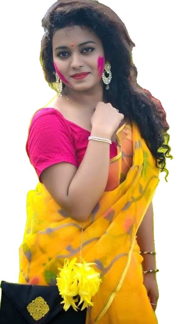 Holi  Girl In A Colorful Yellow Saree Dress PNG Images