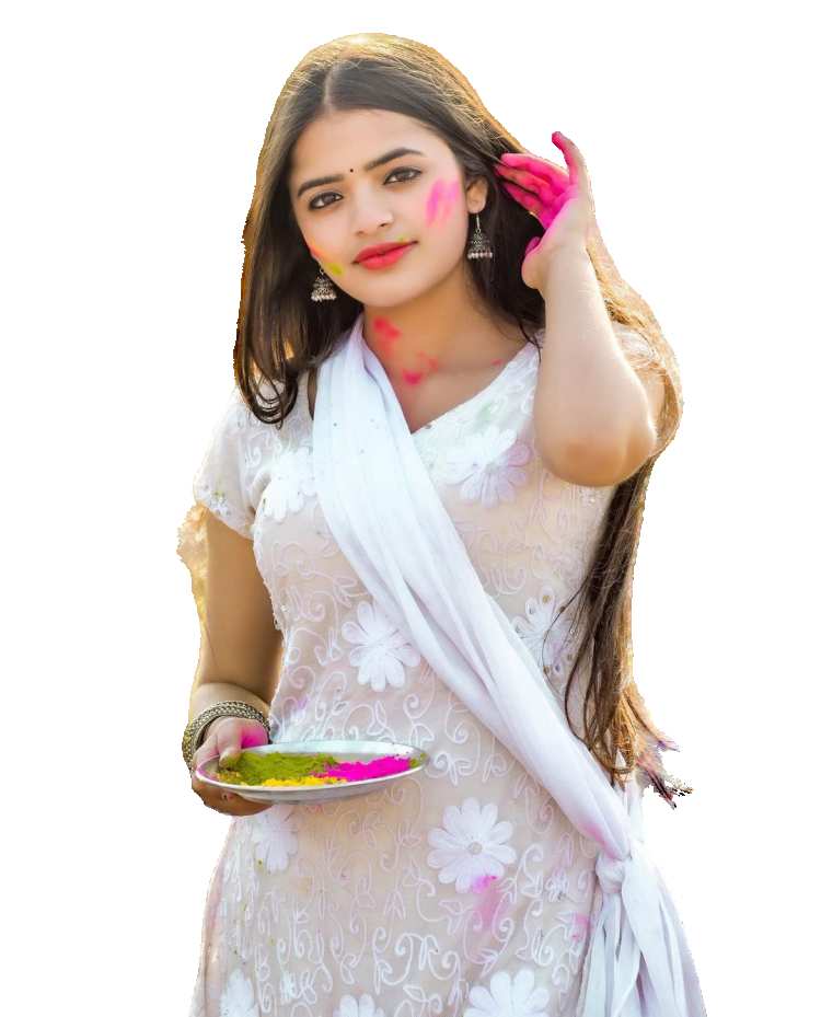 Holi Girl In A White Dress     Holding Color Thali PNG Images