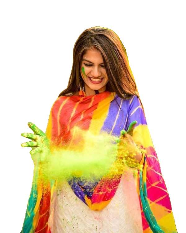 Holi  Girl Wearing A Colorful Dress PNG Images