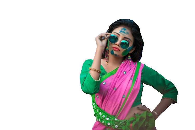 Holi Girl Wearing Green And Purple Glasses PNG Images