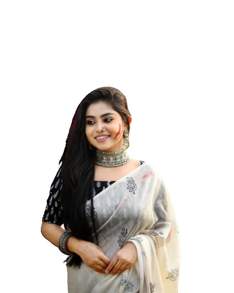 Holi Girl With A White SAREE Dress PNG Images