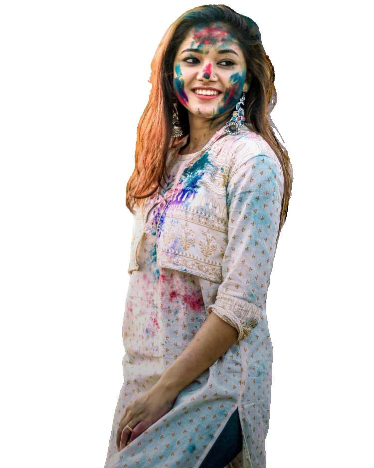 Holi Girl With Colorful Paint On The Face     PNG Images