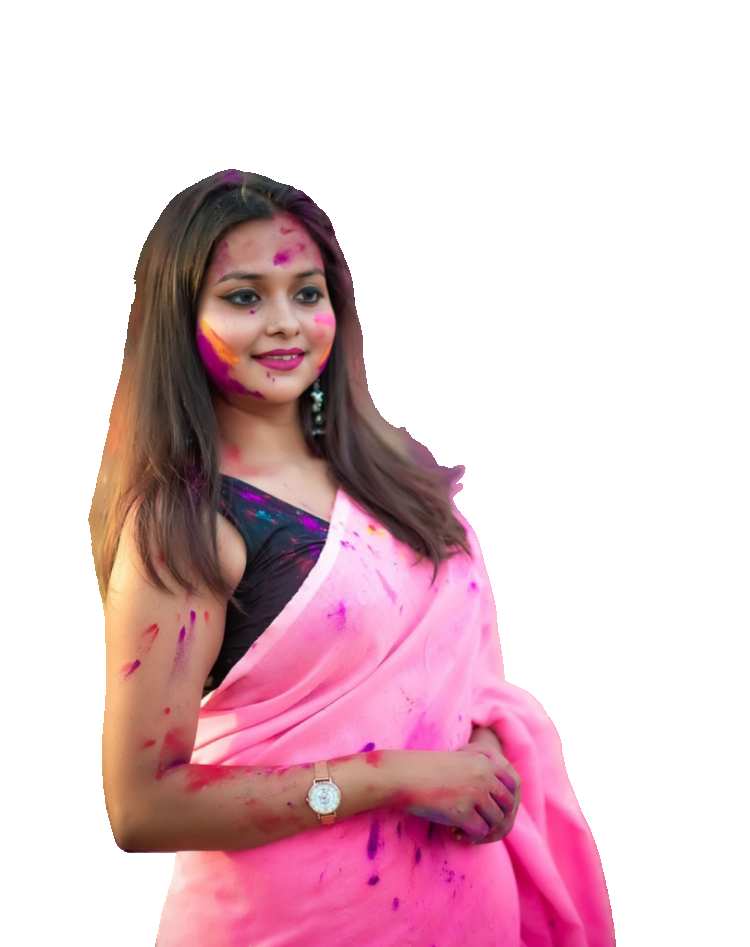 Holi Girl With Pink Saree  PNG Images