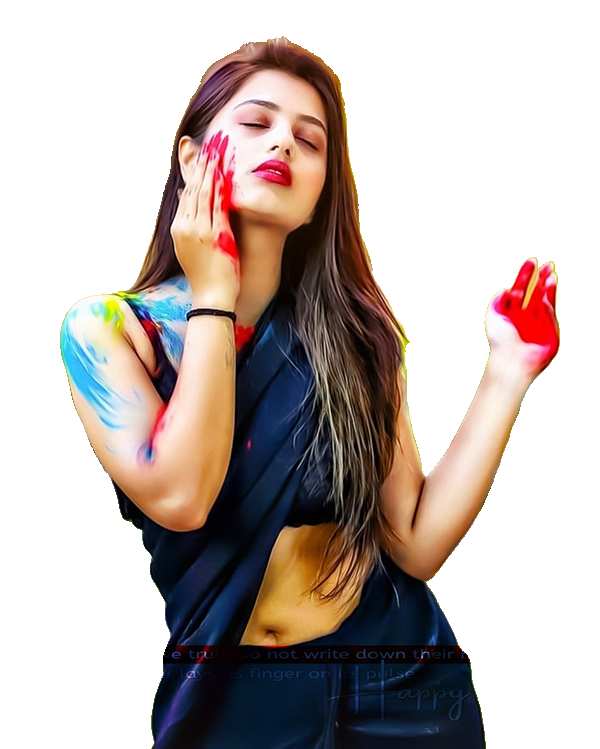 Holi  Woman Color Hand In Wear Black Saree PNG Images