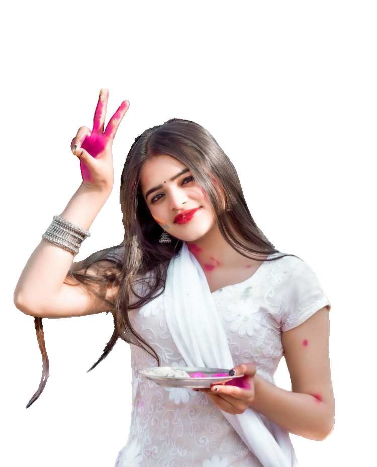 Holi Woman Holding A Color Plate PNG Images