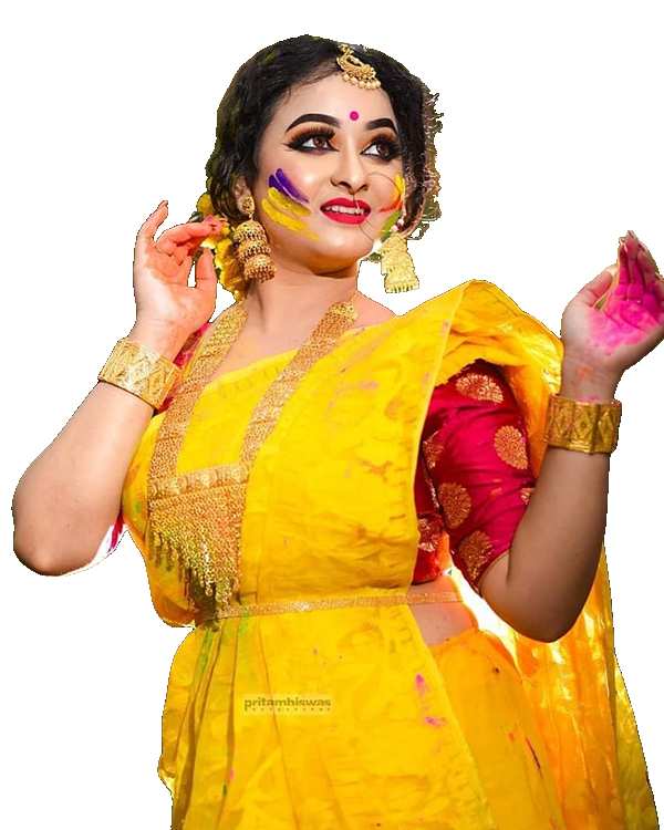 Holi  Woman In Yellow Saree PNG Images