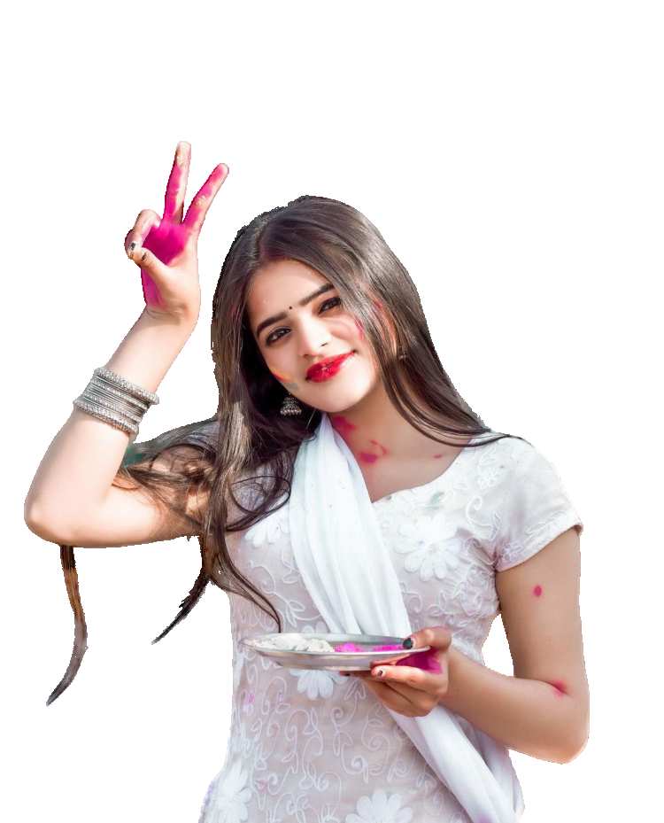 Holi Woman With A Pink Haircut Holding A Plate PNG Images