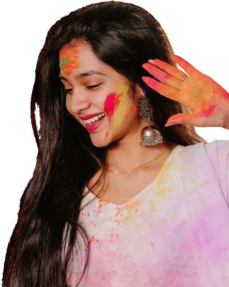 Holi Woman With Her Hand On Her Head  PNG Images