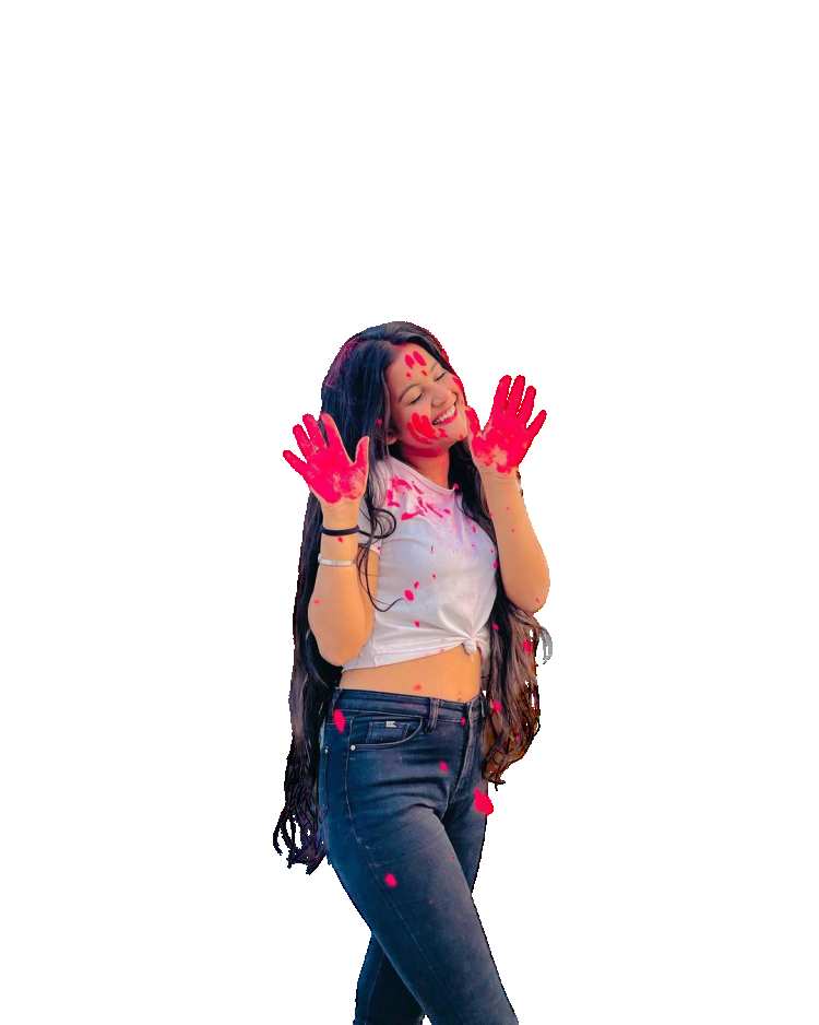 Holi Woman With Red Hair And A White Shirt With Her Hands Up PNG Images