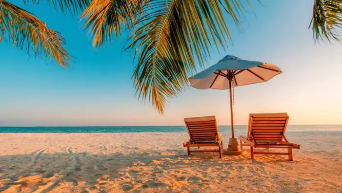 Holiday Beach Blue Sky Chair Background HD Images Free Download