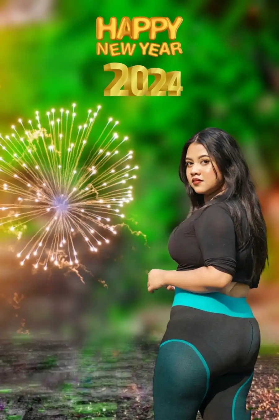 Hot Girl Editing Happy New Year 2024 Background