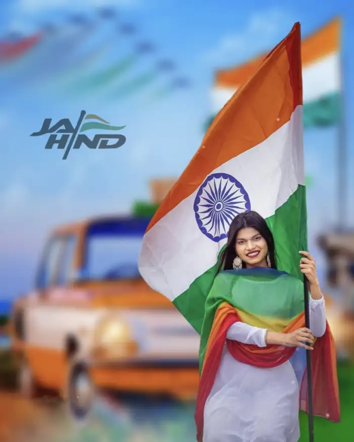 Independence Day 15 August Photo Editing Background  With Girl Flag Tiranga