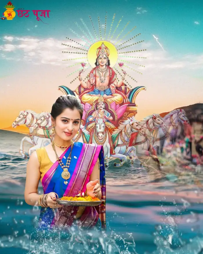 Indian Girl Happy Chhath Puja Water CB Editing Background For Picsart