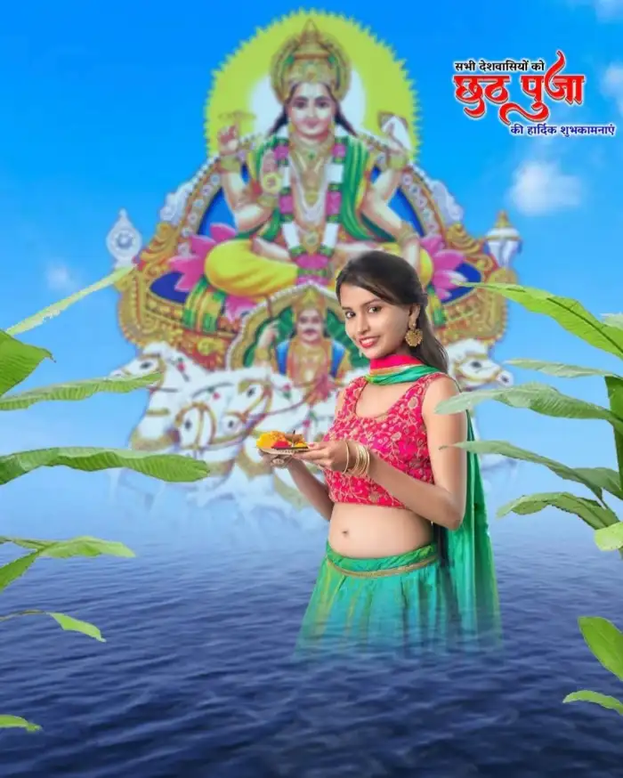 Indian Girl Happy Chhath Puja Water CB Editing Background For Picsart