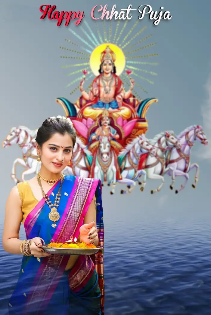 Indian Girl Happy Chhath Puja Water CB Editing Background For Picsart