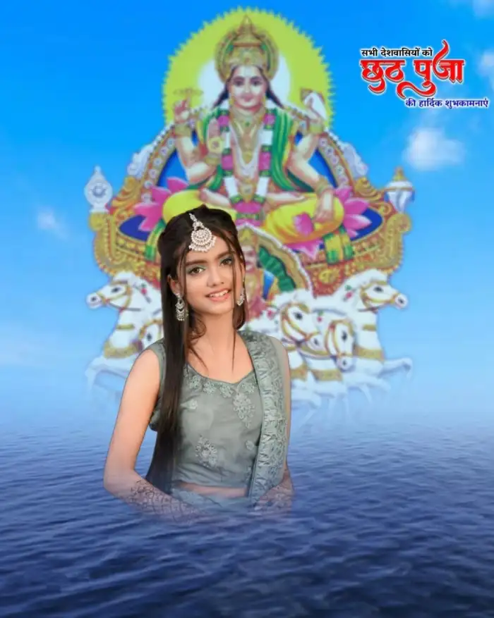 Indian Girl Happy Chhath Puja Water CB Editing Background For Picsart