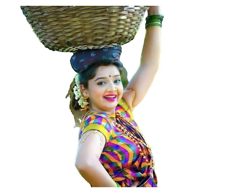 Indian Girl  Wearing A Colorful Dress Haolding Basket PNG Images