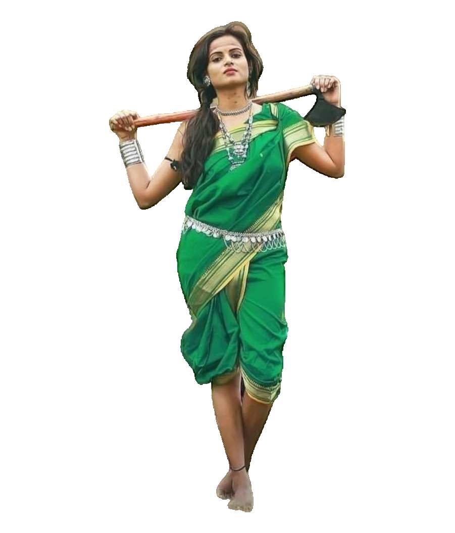 Indian Girl  Woman Holding A Sword Green Saree  PNG Images