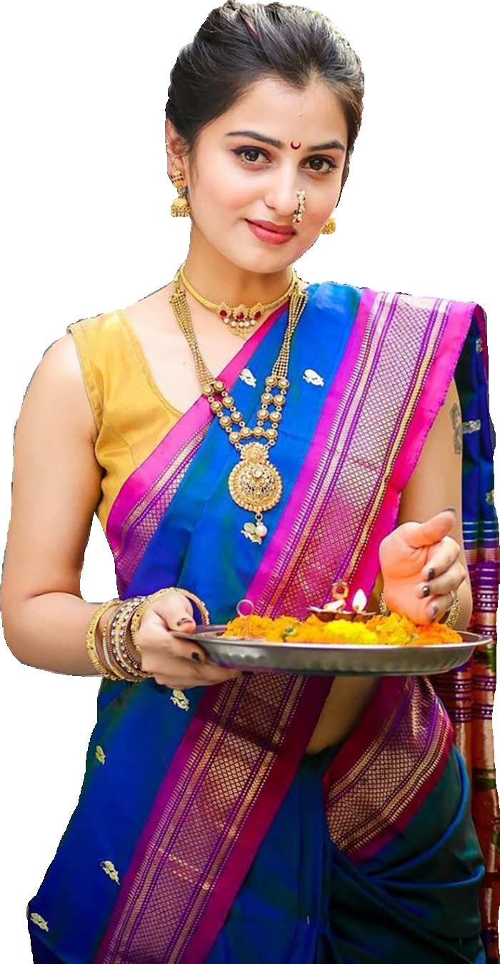 Indian Woman Girl Holdind A Puja Thali PNG Images