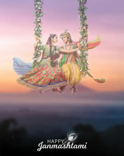 Janmashtami Radha Krishna On Swing Editing Background