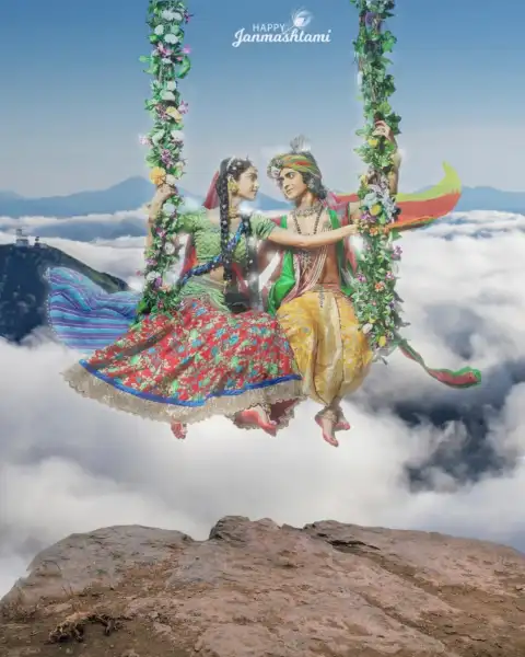 Janmashtami Radha Krishna On Swing Photo Editing Background