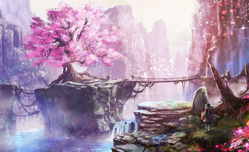 Japan Anime Tree Background Wallpaper HD Download