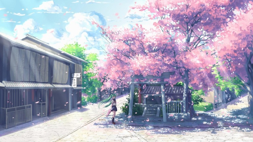 Japan Anime Tree Background Wallpaper HD Download