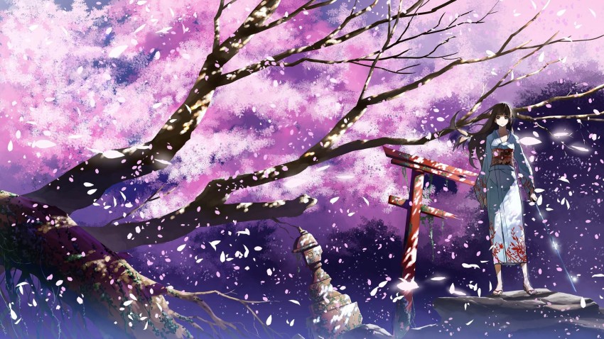 Japan Anime Tree Background Wallpaper HD Download