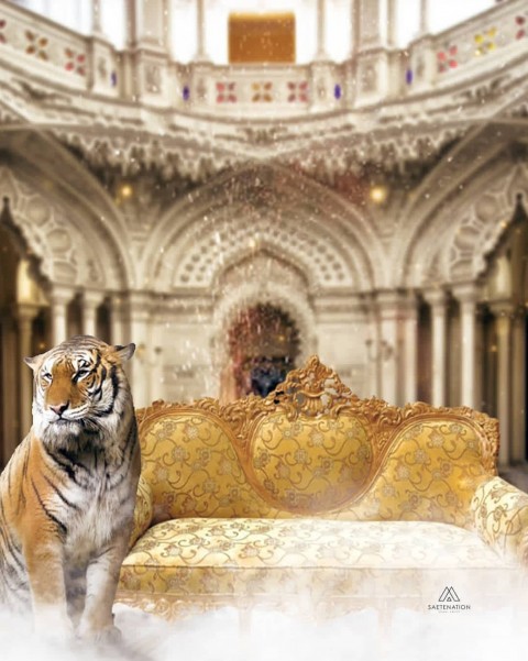 King Raj Gaddi Picsart Background With Tiger