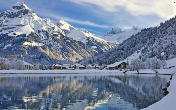 Lake Mountain Winter Forest Background HD Wallpapers