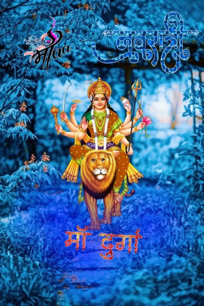 Maa Durga In Forest Navratri Editing Background