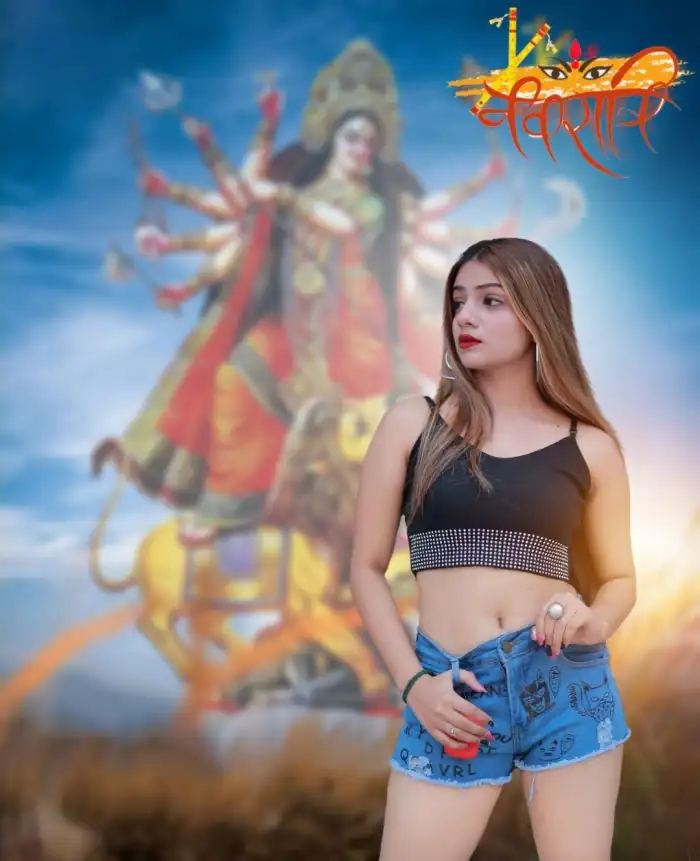 Maa Durga Navratri Editing Background  With Cute Girl