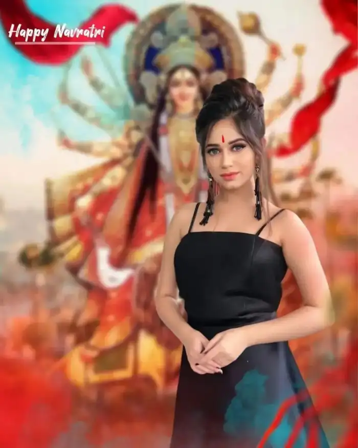 Maa Durga Navratri Editing Background  With Girl Standing