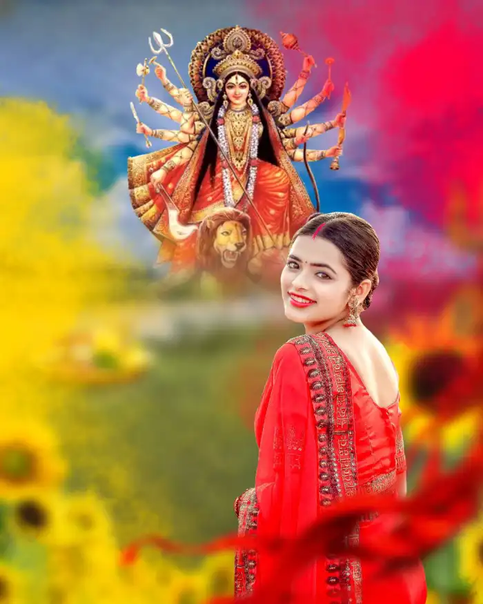 Maa Durga Navratri Editing With Girl In Saree Background HD Images