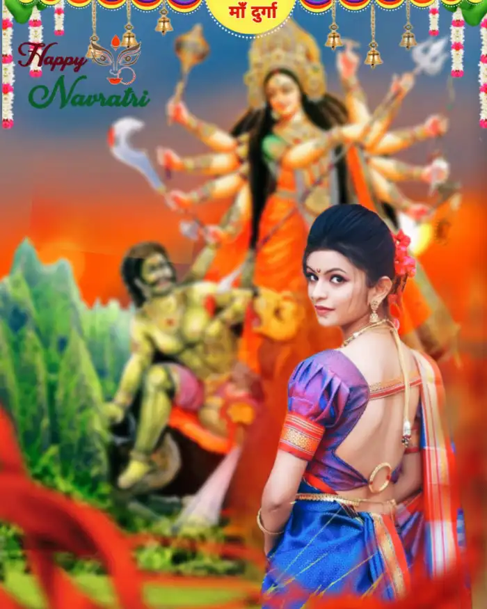 Maa Durga Navratri Editing With Girl In Saree Background HD Images