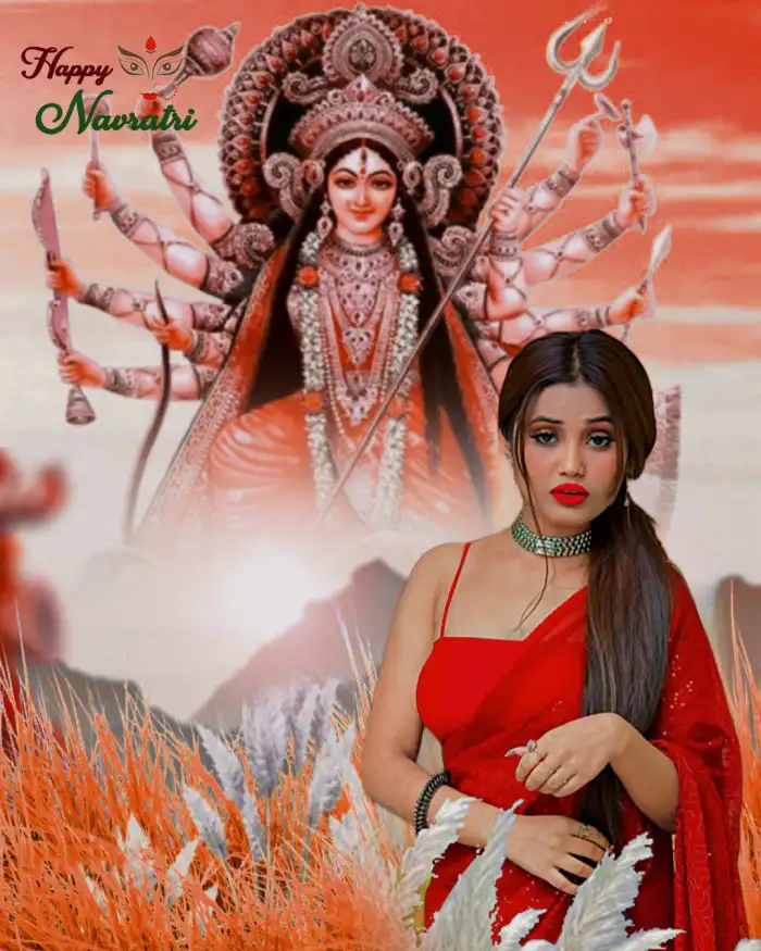 Maa Durga Navratri Editing With Girl In Saree Background HD Images