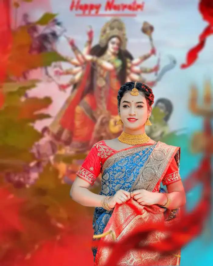 Maa Durga Navratri Editing With Girl In Saree Background HD Images